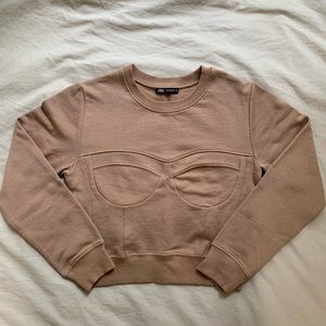 Zara Corset Detail Cropped Jumper in Tan, size M.